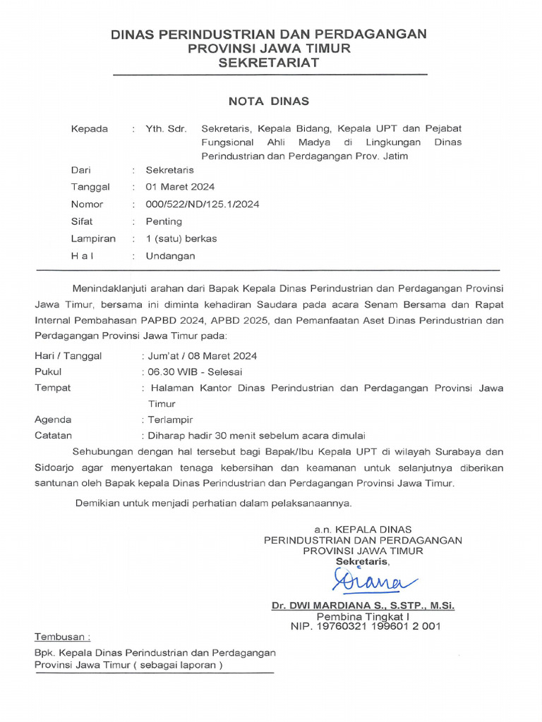 Undangan Senam Bersama Dan Rapat Internal Pembahasan PAPBD 2024 | PDF