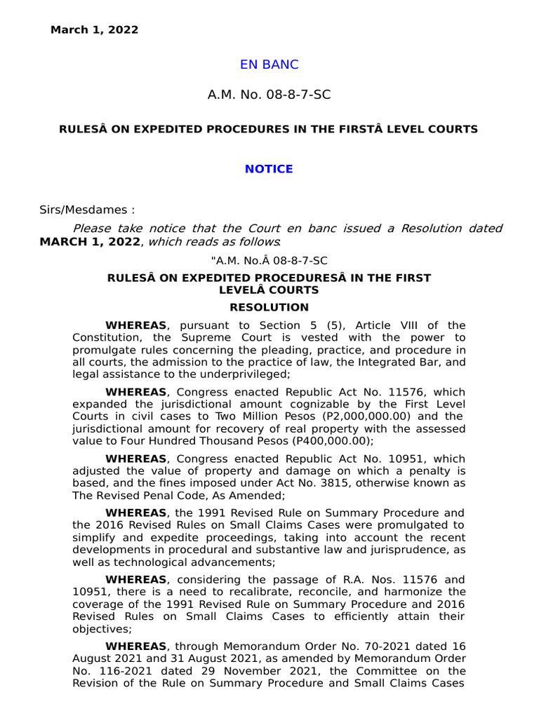 Expedited Procedures for First Level Courts | PDF | Lawsuit | Complaint
