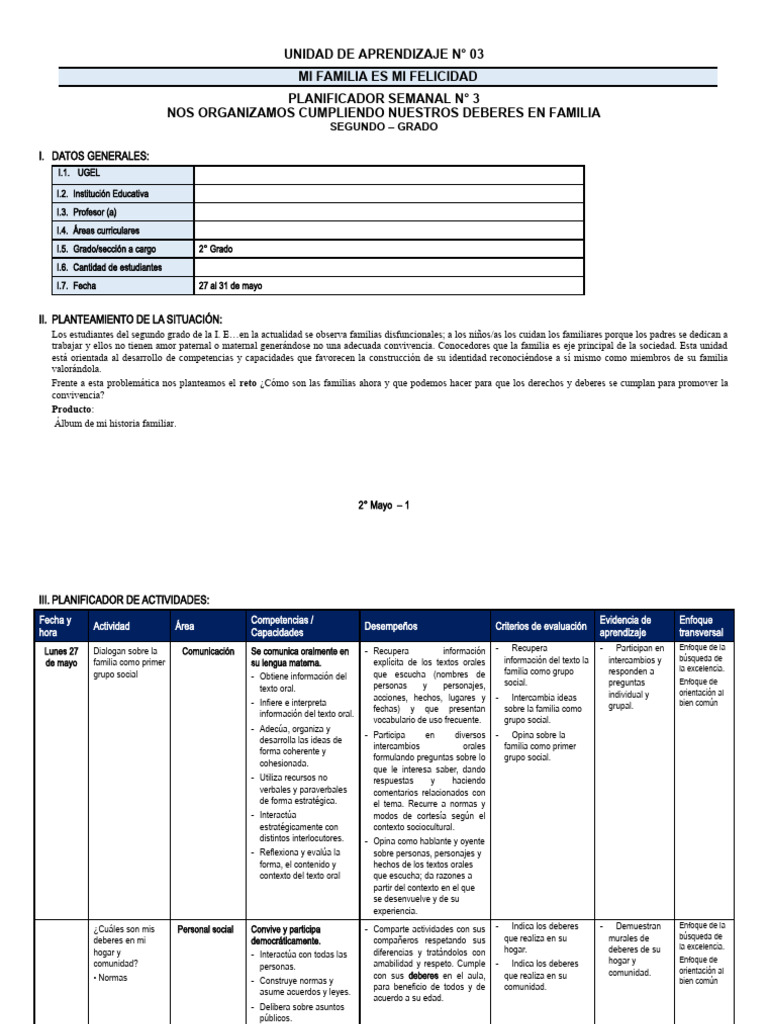 2° Grado - Planificador Semanal Del 27 Al 31 de Mayo | PDF | Geometría ...
