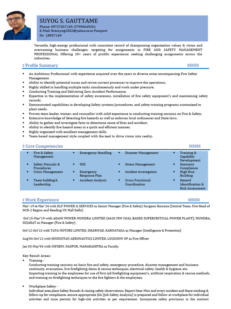 Fire and Safety Management Expert Resume | PDF | Fire Safety | Safety