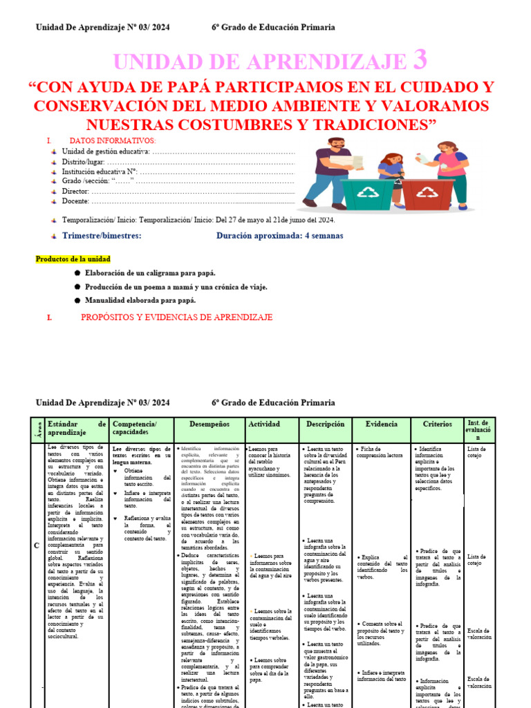 6° Grado Unidad de Aprendizaje 3 Junio | PDF | Decimal | División ...