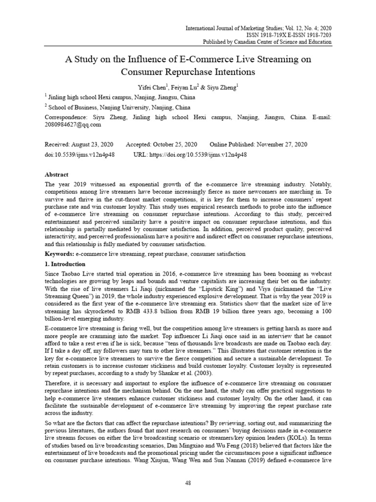 E-Commerce Live Streaming's Impact on Repurchase Intentions | PDF ...