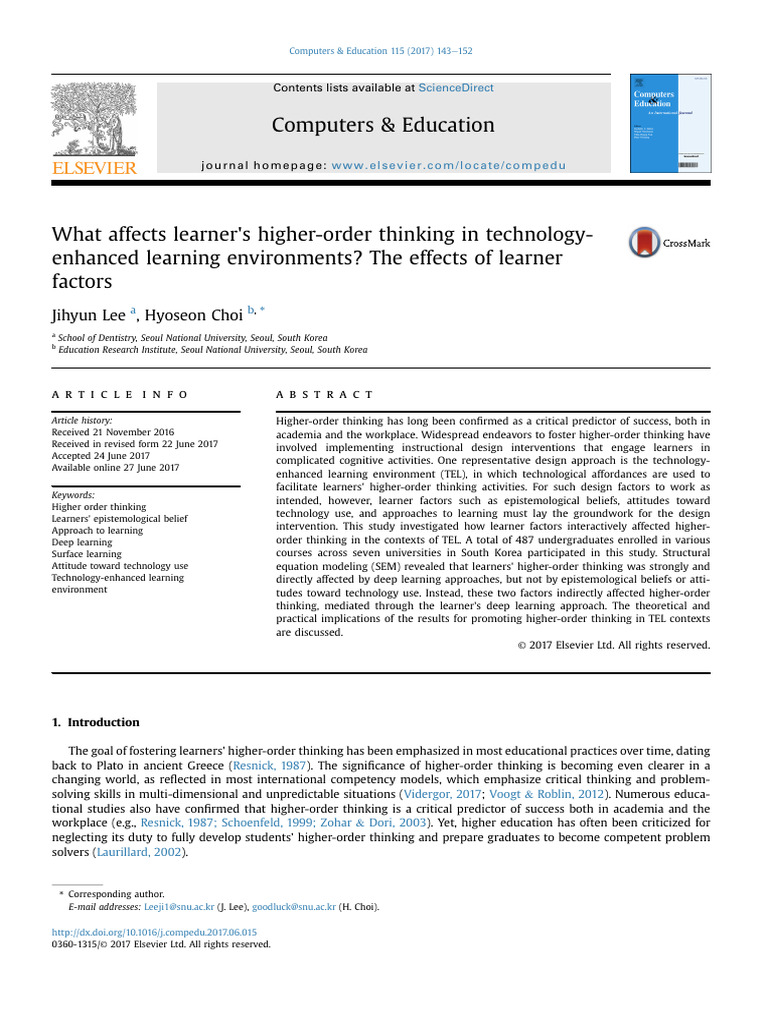 What Affects Learner's Higher-Order Thinking in Technology-Enhanced ...