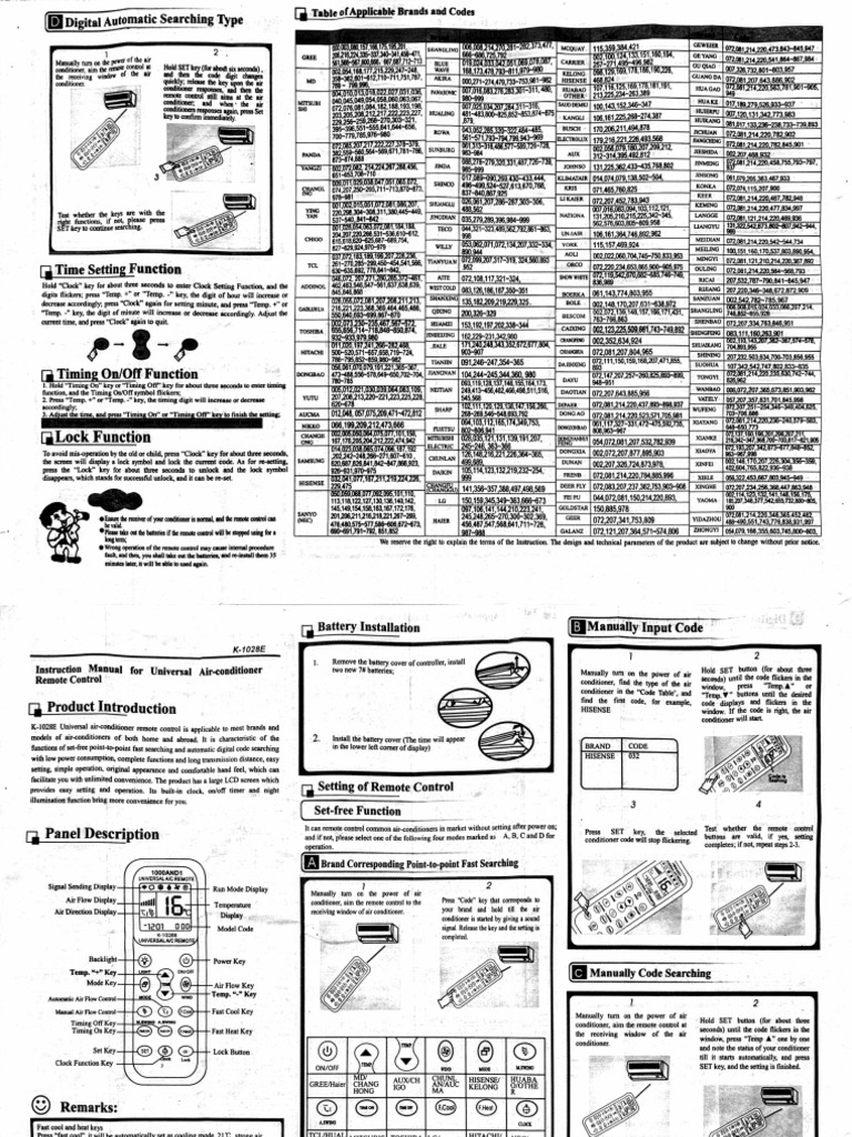 AC Universal Remote Manual | PDF
