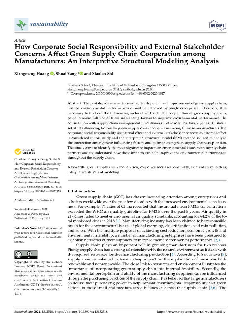 Sustainability 13 02518 v2 | PDF | Supply Chain | Corporate Social ...