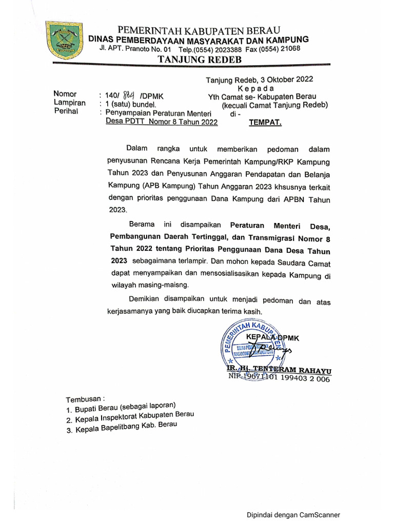 Pengantar Penyampaian Permendes 8 Tahun 2022 TTG Prioritas Penggunaan