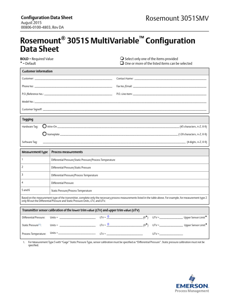 Configuration Data Sheet Rosemount 3051s Multivariable Transmitter en ...