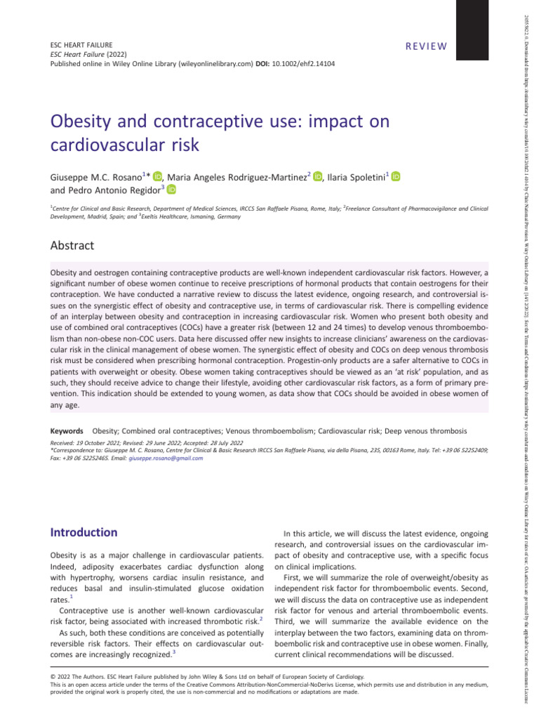 Obesity and Contraceptive Use Impact On Cardiovascular Risk | PDF ...