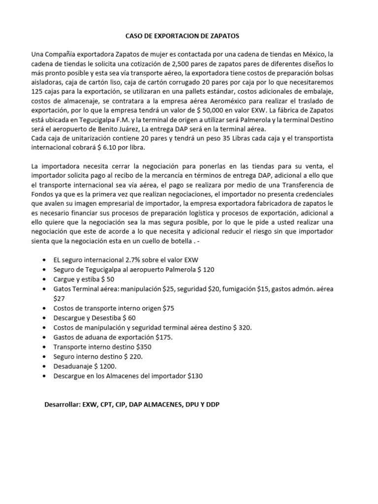Exportación de Zapatos: Costos y Negociación | PDF | Business | Economias