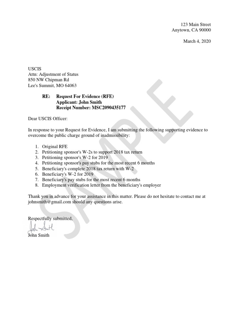 Sample RFE Response Cover Letter | PDF