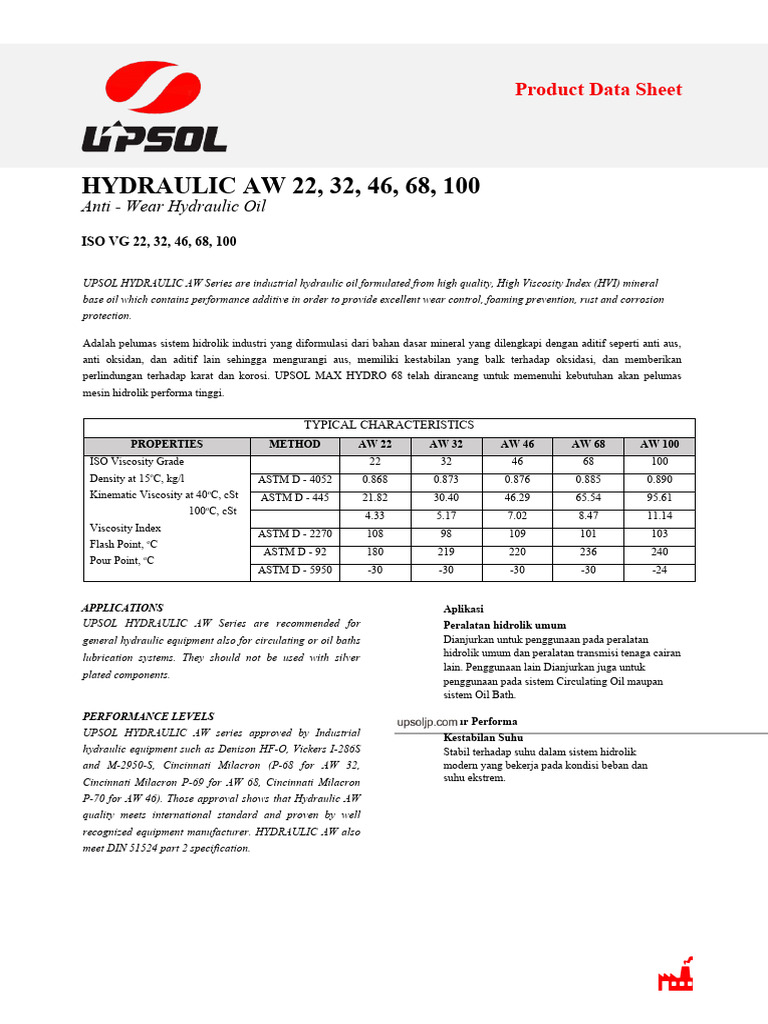 Hydraulic AW Oil Grade Specifications | PDF | Oils | Materials