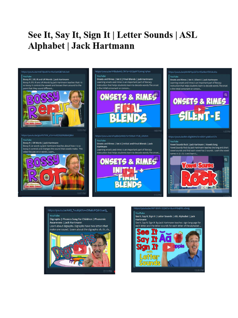 See It, Say It, Sign It Letter Sounds ASL Alphabet Jack Hartmann PDF