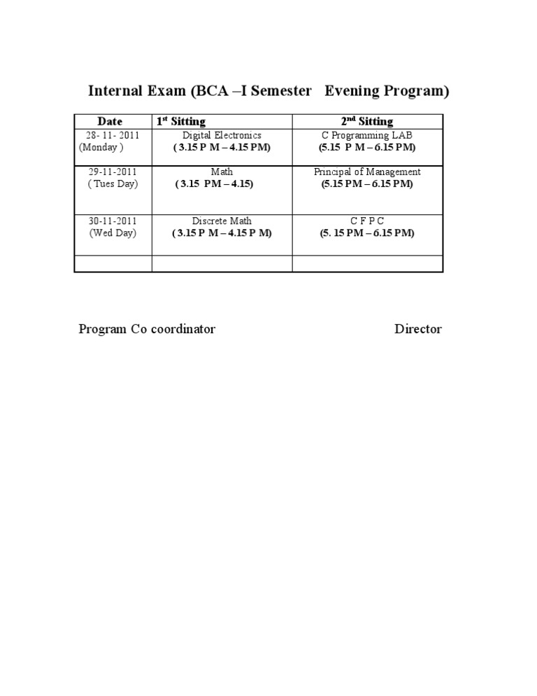 BCA Evening Program Exam Schedule | PDF