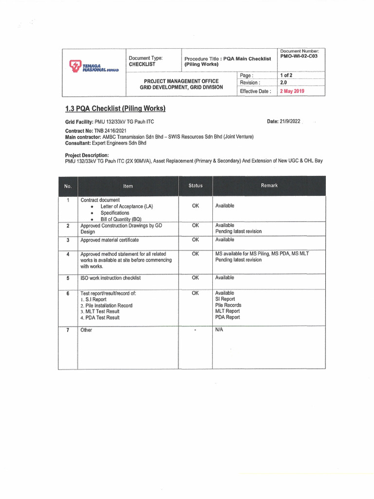PQA Report: PMU Tanjung Pauh Site Issues | PDF | Technology & Engineering