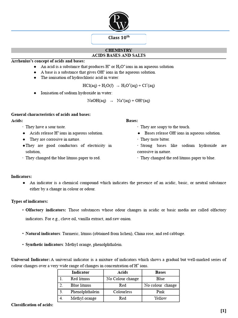 Acids, Bases and Salts _ Short Notes | PDF | Sodium Carbonate | Acid