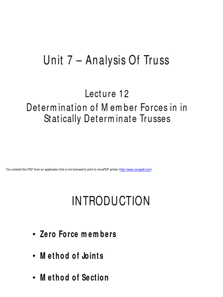 Lec 12 - Analysis of Truss | PDF | Truss | Printer (Computing)