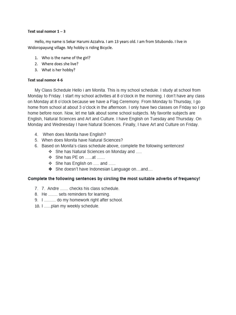 Monita S Natural Sciences Schedule Pdf