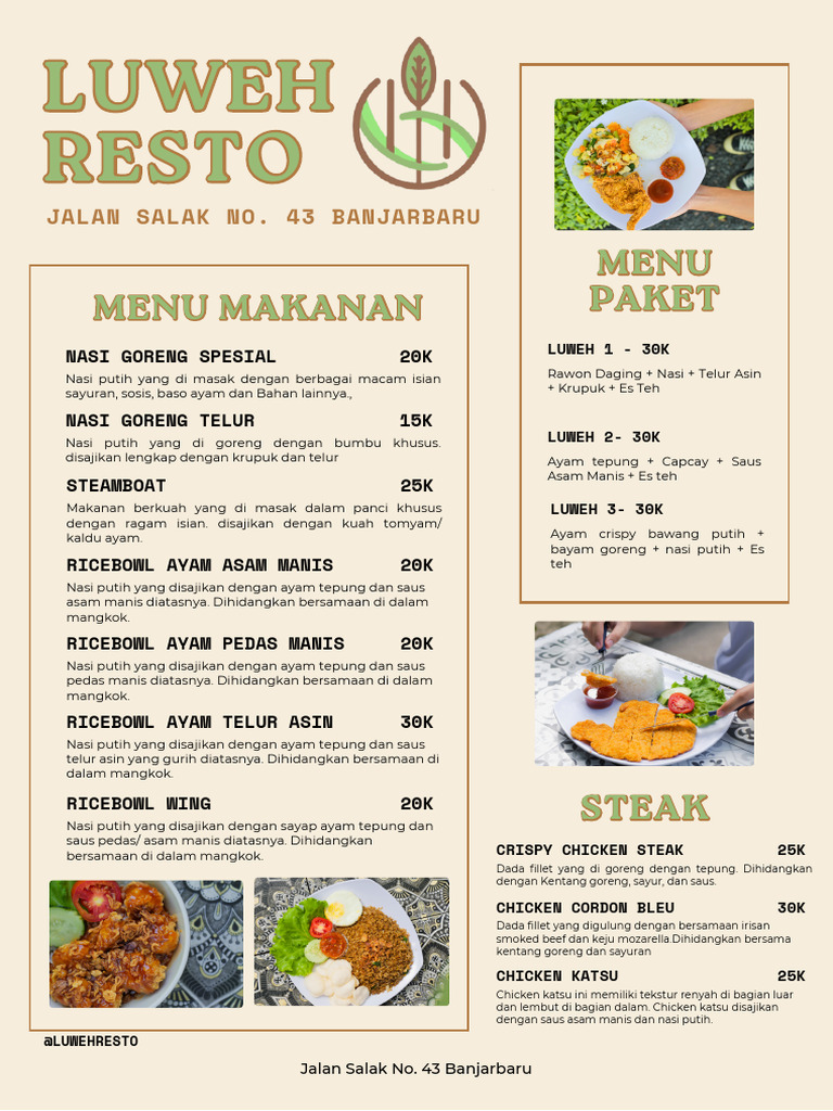 Menu Makanan Luweh Resto Banjarbaru | PDF