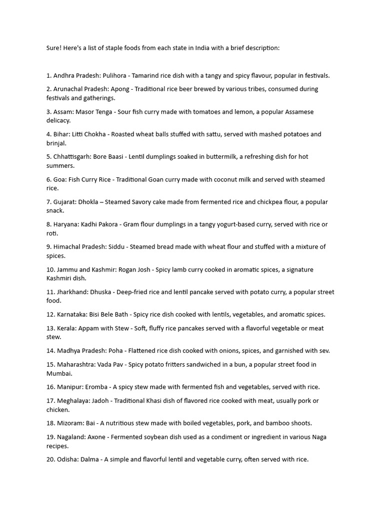 Chat GPT States | PDF | Indian Cuisine | Cooking