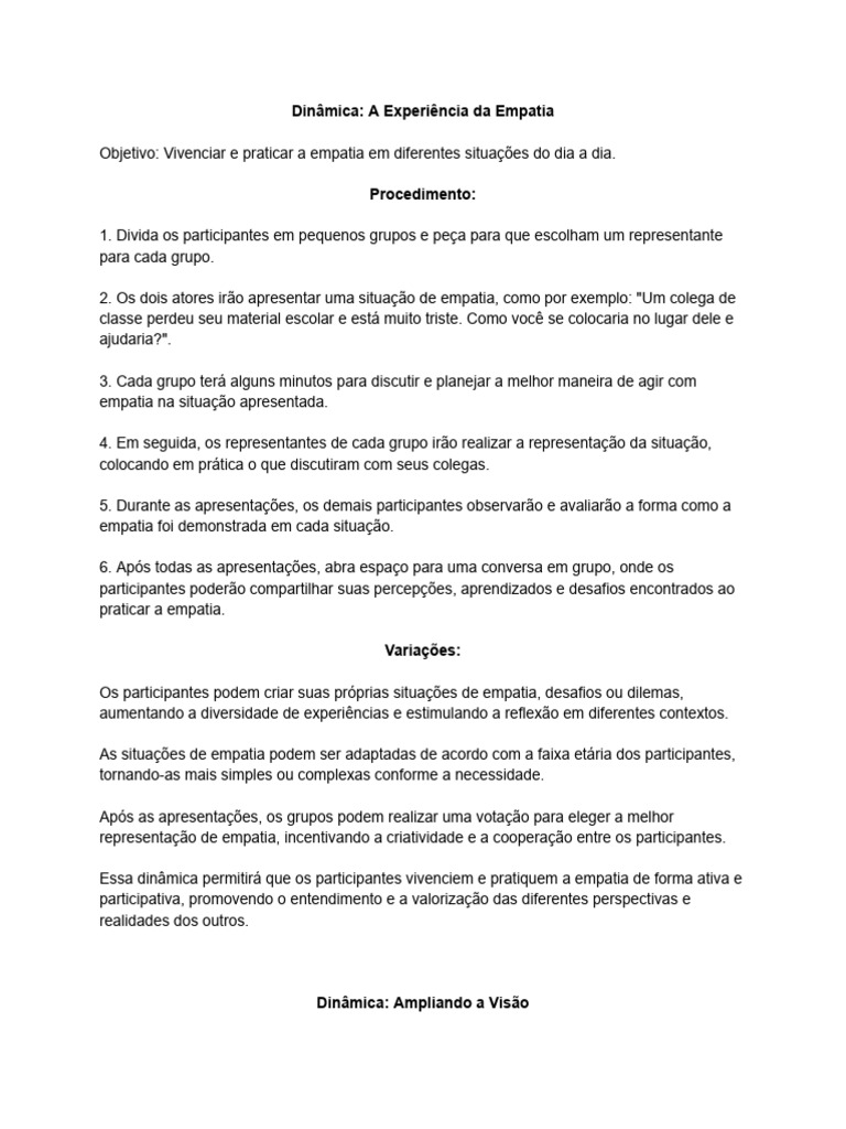 Dinâmicas de Prática da Empatia | PDF | Empatia