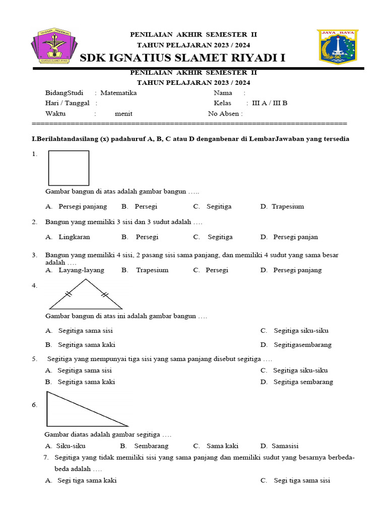 Penilaian Akhir Matematika Kelas 3 | PDF | Metode & Bahan Ajar
