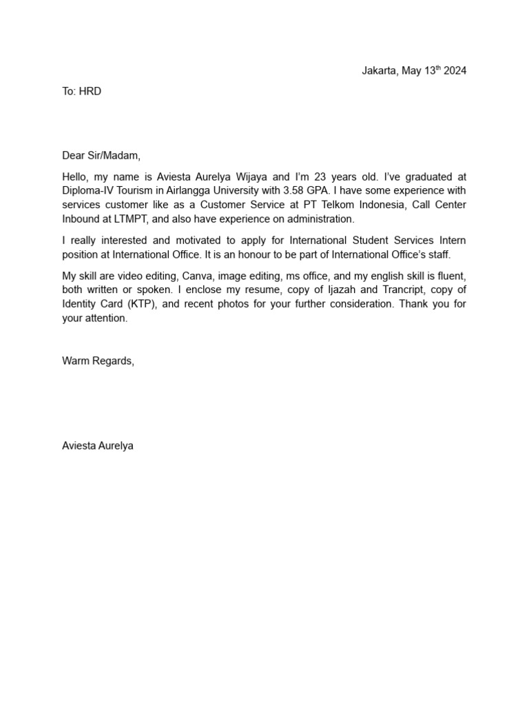 Application for International Intern Position | PDF