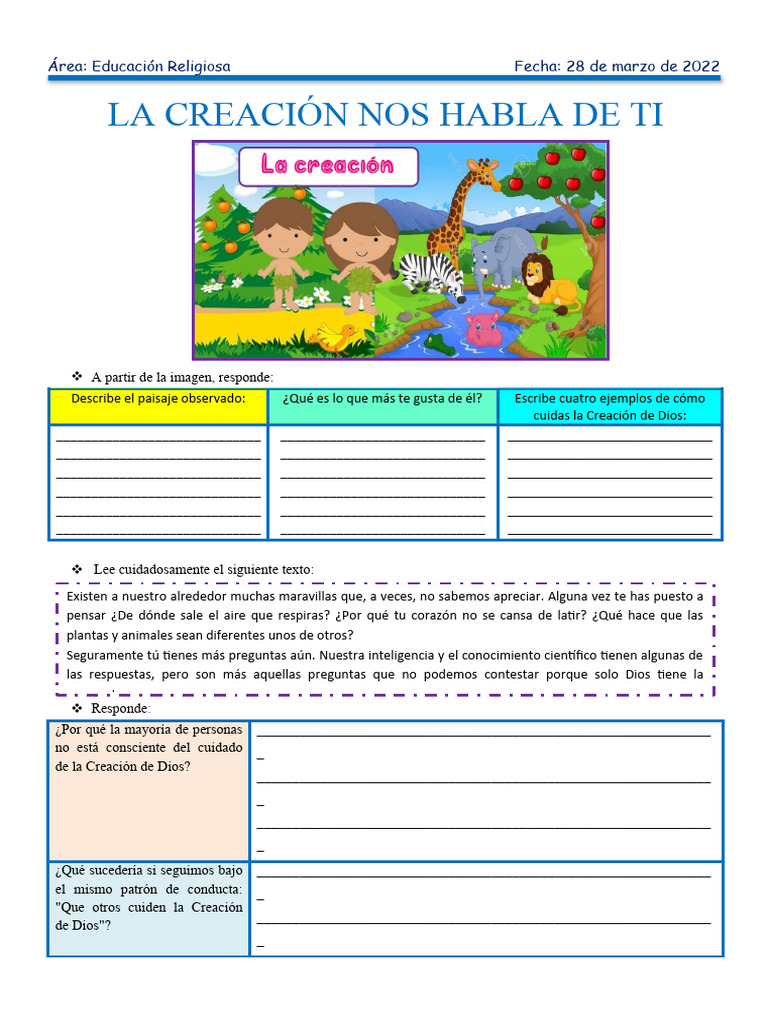 Actividades sobre la Creación de Dios | PDF | Dios