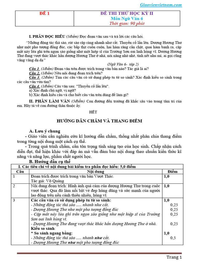 12 de Thi Hoc Ky 2 Van 6 Dap An | PDF