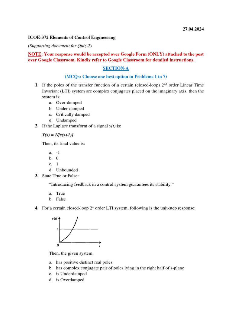 Control Engineering Quiz 2 Guide | PDF | Damping | Control Theory