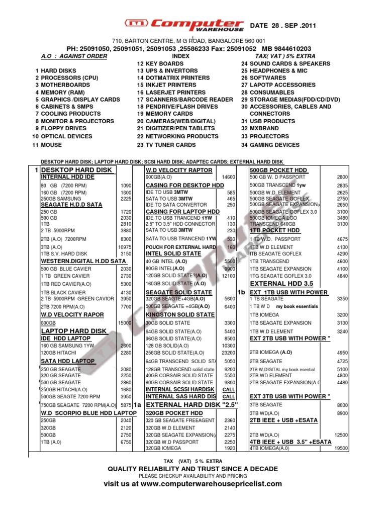 computerwarehousepricelist xls to