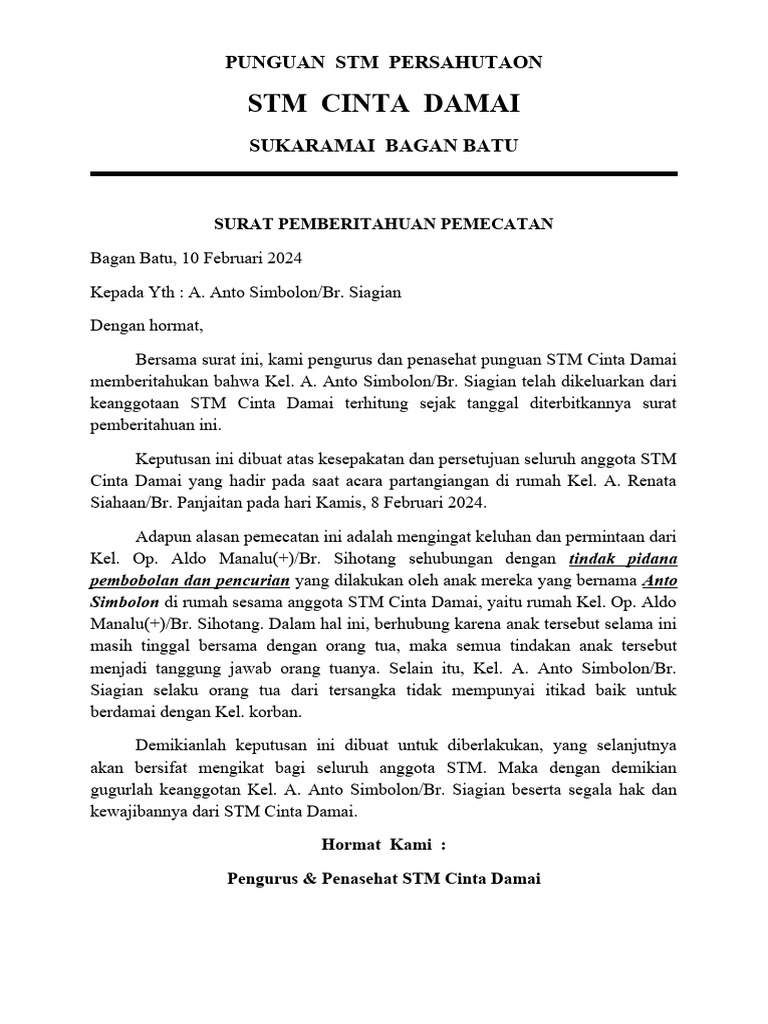 Surat Pemecatan | PDF