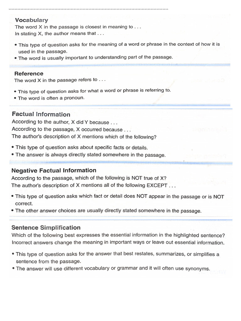 TOEFL Type of Questions | PDF