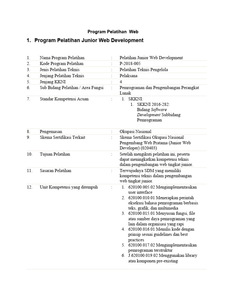 Pelatihan Junior Web Development & Programming | PDF | Komputer ...