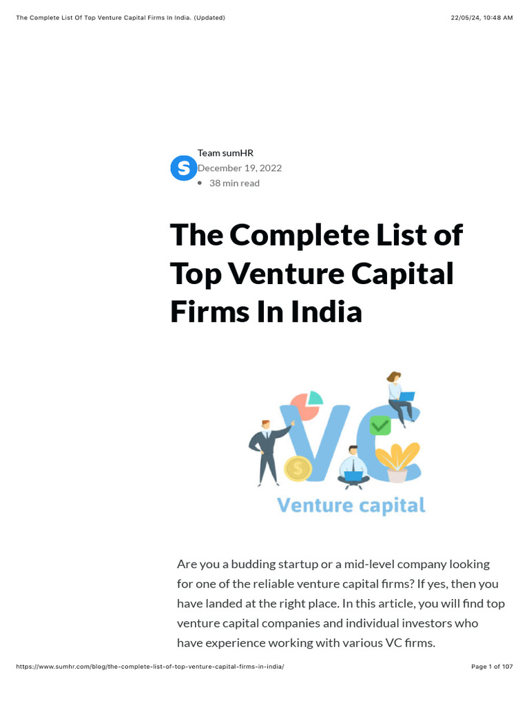 Top Venture Capital Firms in India | PDF | Venture Capital | Corporate ...