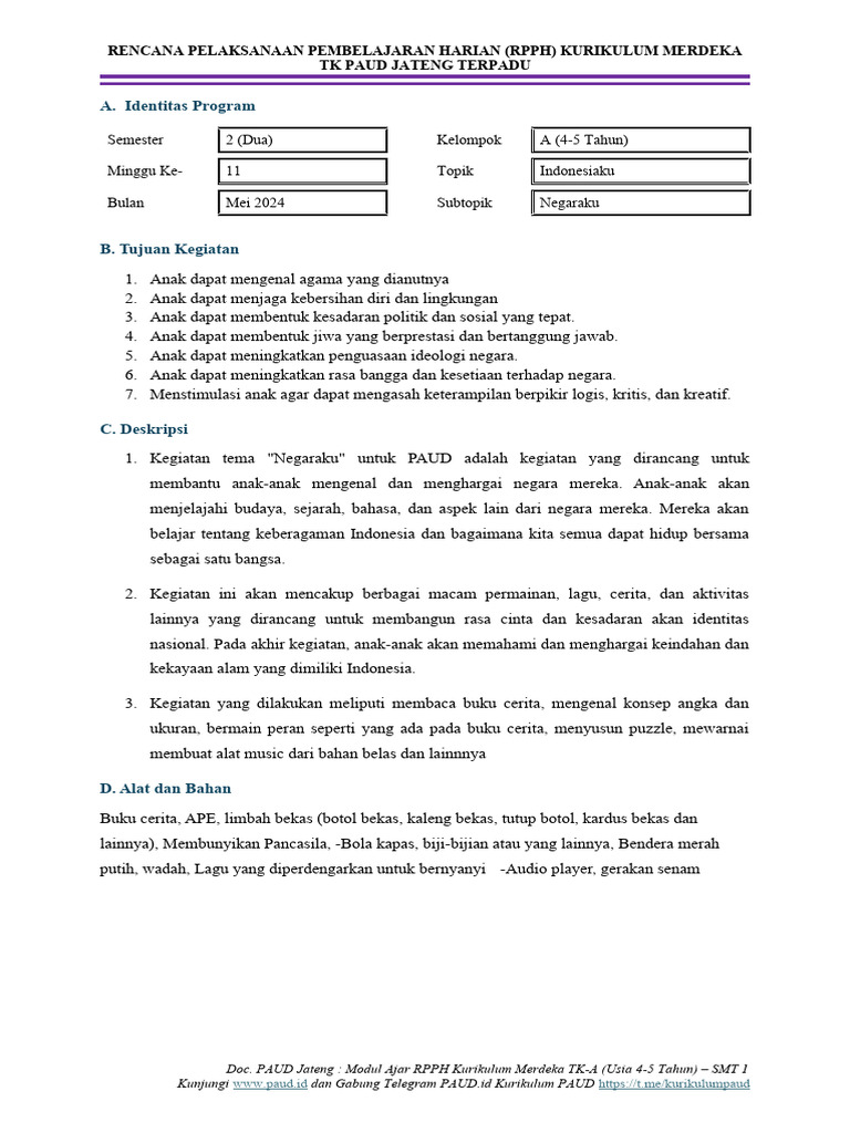RPPH PAUD Jateng: Modul Ajar TK-A | PDF