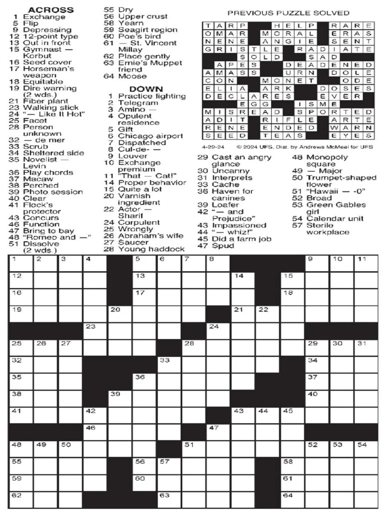 Palo Alto Daily Post Crossword 2024 04 29 PDF