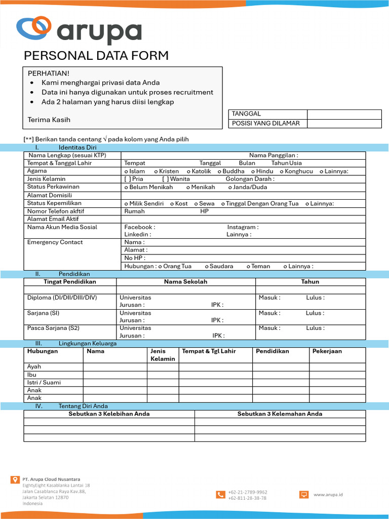 Formulir Data Pribadi untuk Rekrutmen | PDF