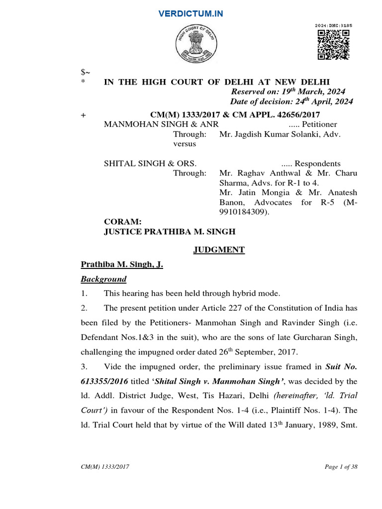 Delhi High Court Ruling on Will Dispute | PDF | Will And Testament ...