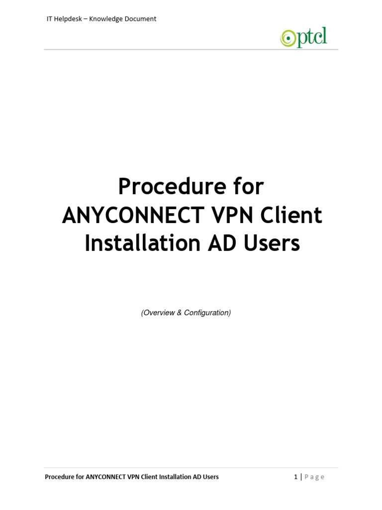 Procedure for anyconnect vpn client windows installation ad users