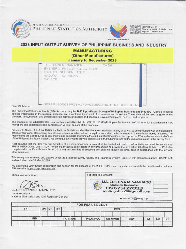 2023 PSA Input Output Survey of Phil Business and Industry | PDF