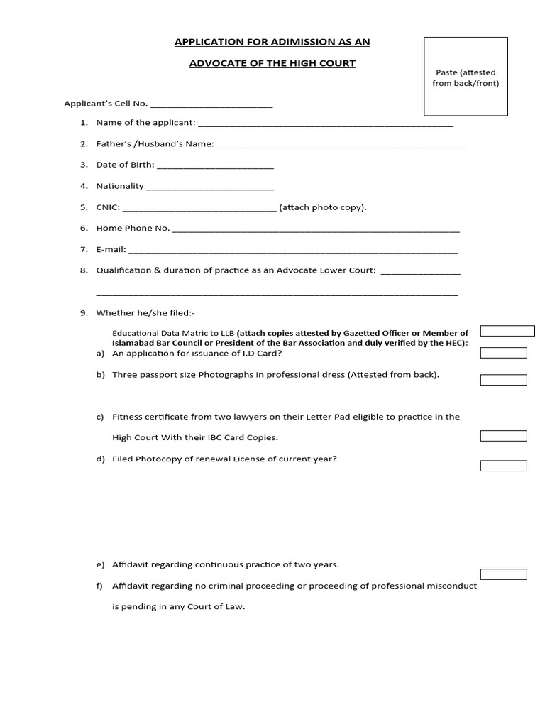 High Court Enrolemnt Form2 | PDF | Advocate | Affidavit