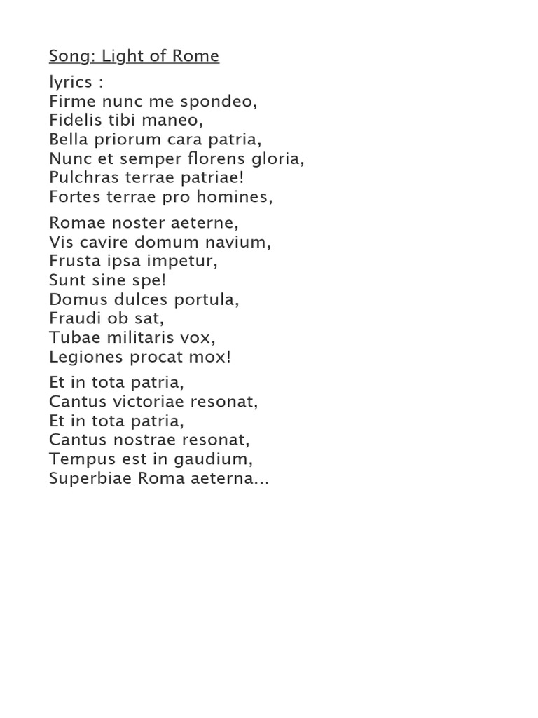 Light of rome lyrics pdf