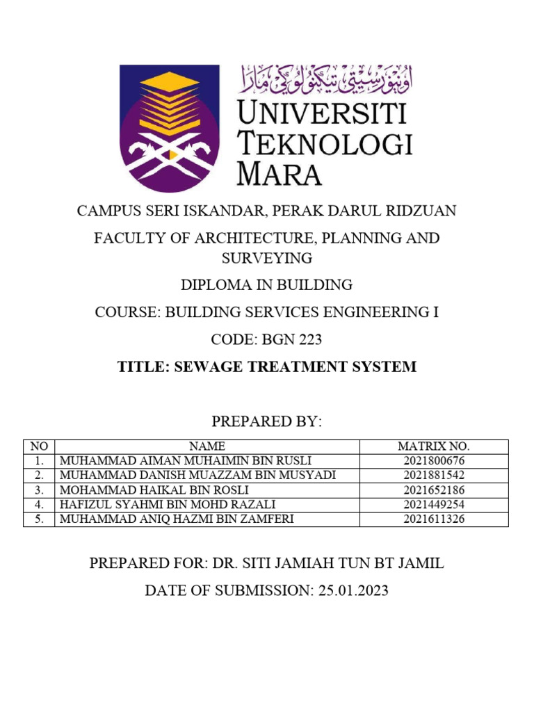 Sewage Treatment System at UiTM Seri Iskandar | PDF | Sewage Treatment ...