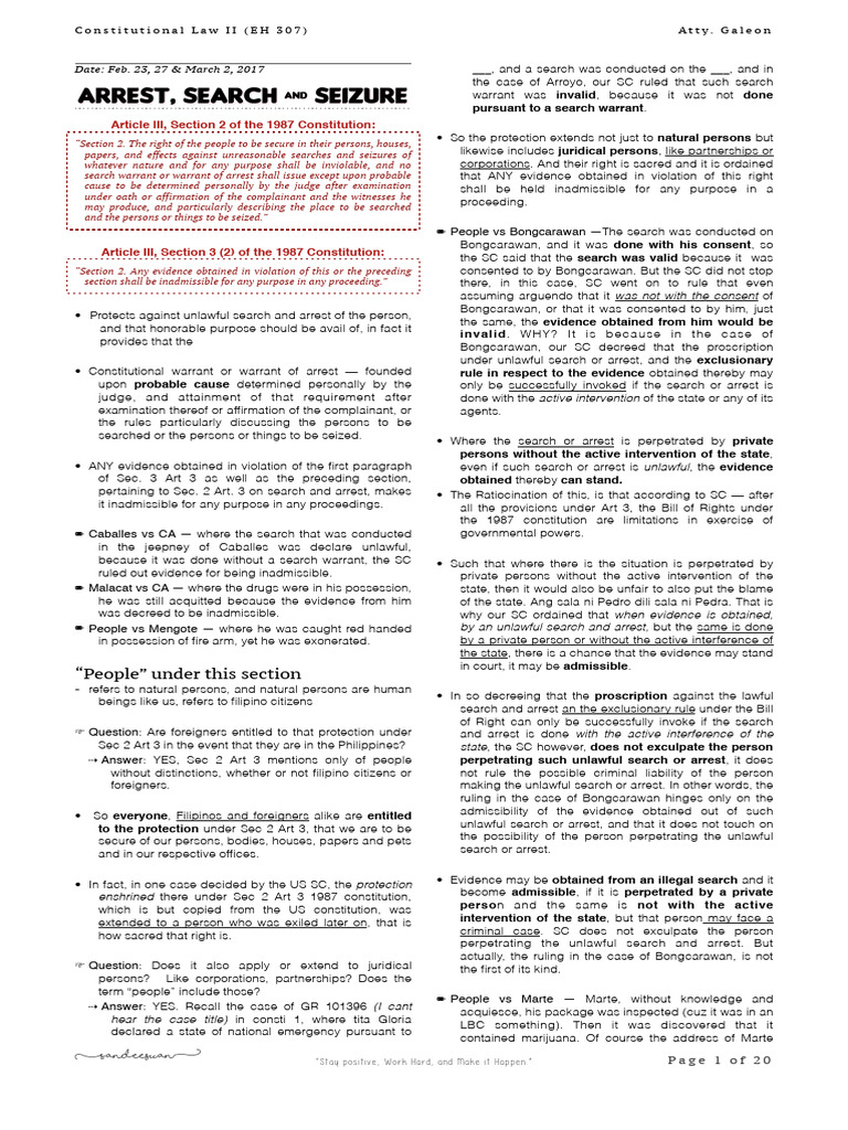 3 Pre Fi - Arrest and Search | PDF | Search And Seizure | Probable Cause