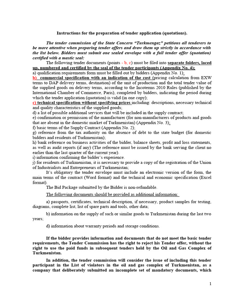 Tender Submission Instructions | PDF | Specification (Technical ...