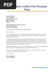 Guarantee Letter For Tourist Visa