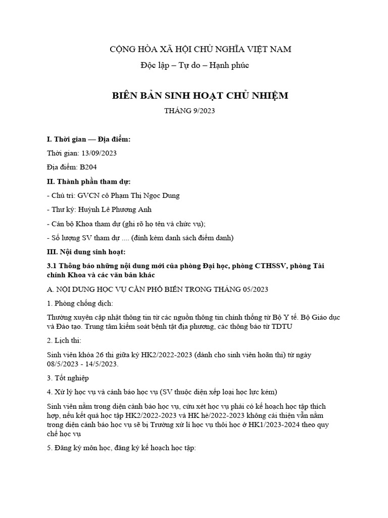 MẪU BIÊN BẢN SHCN | PDF