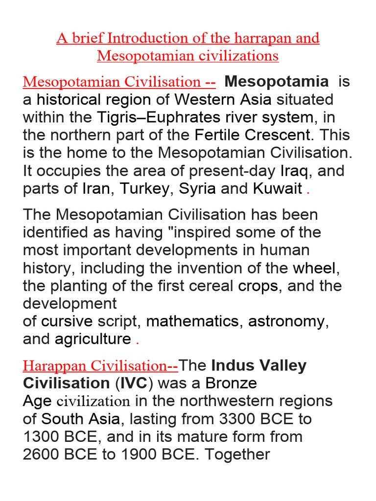 Comparative Study of Harappan and Mesopotamian Civilizations | PDF ...