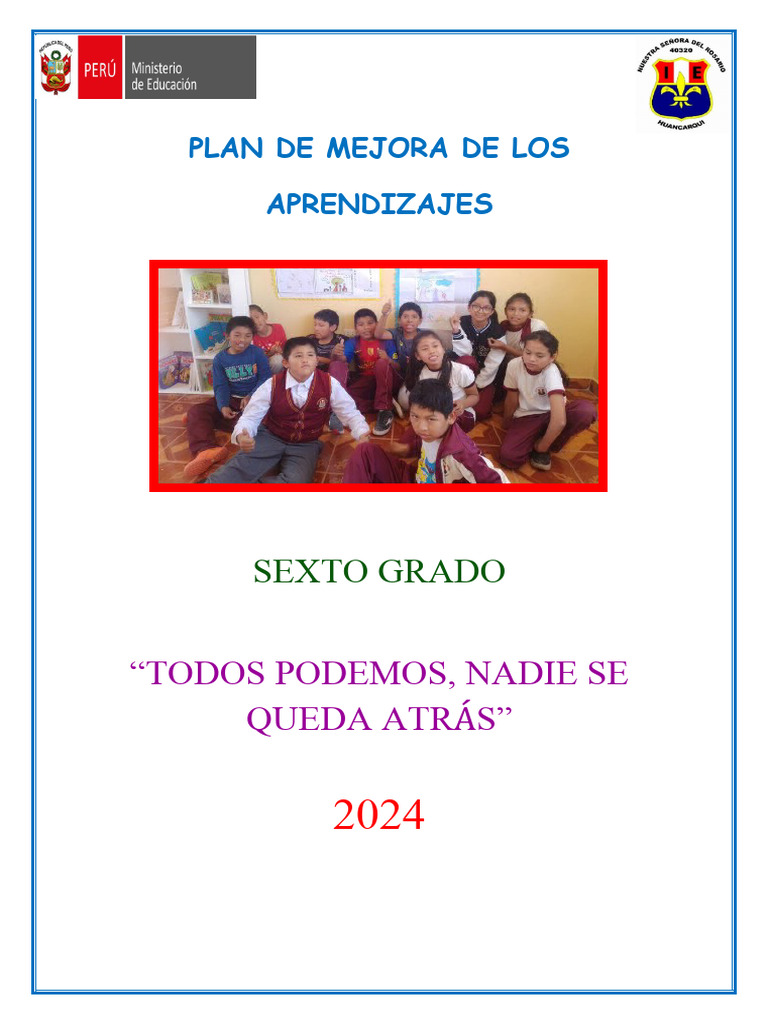 Plan de Mejora de Aprendizajes 6° Grado | PDF | Evaluación | Maestros
