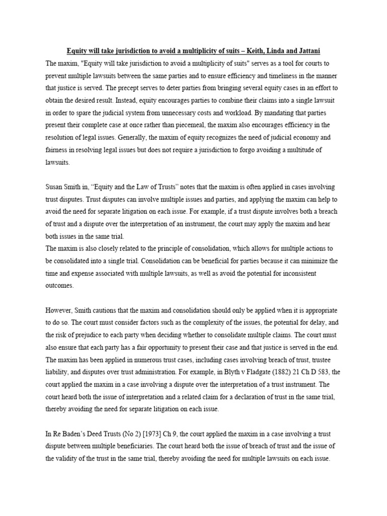 Equity's Role in Avoiding Multiple Suits | PDF | Lawsuit | Equity (Law)